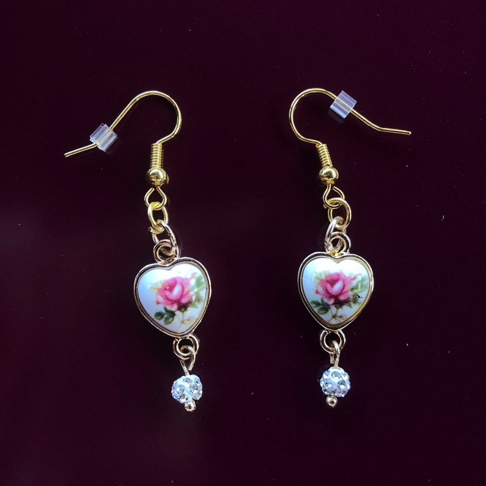 Handmade 18K Gold Plated Floral Heart-Shaped Dangle Earrings